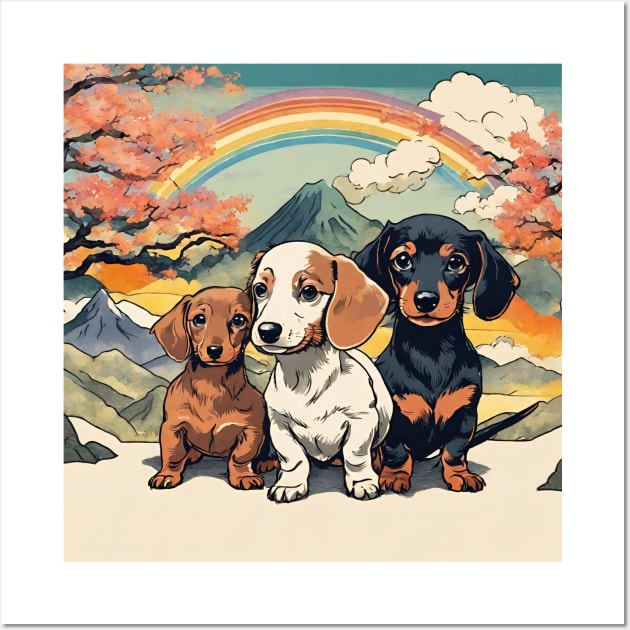 Doxie Dogs Dachshund Family Going on Vacation Vintage Backpacker Badgers Mom Wall Art by wigobun